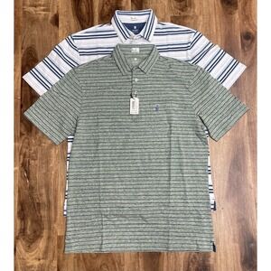 Johnnie O Hanging Out Polo Shirt Lot (2) Striped Green/White/Blue NWT Men's M